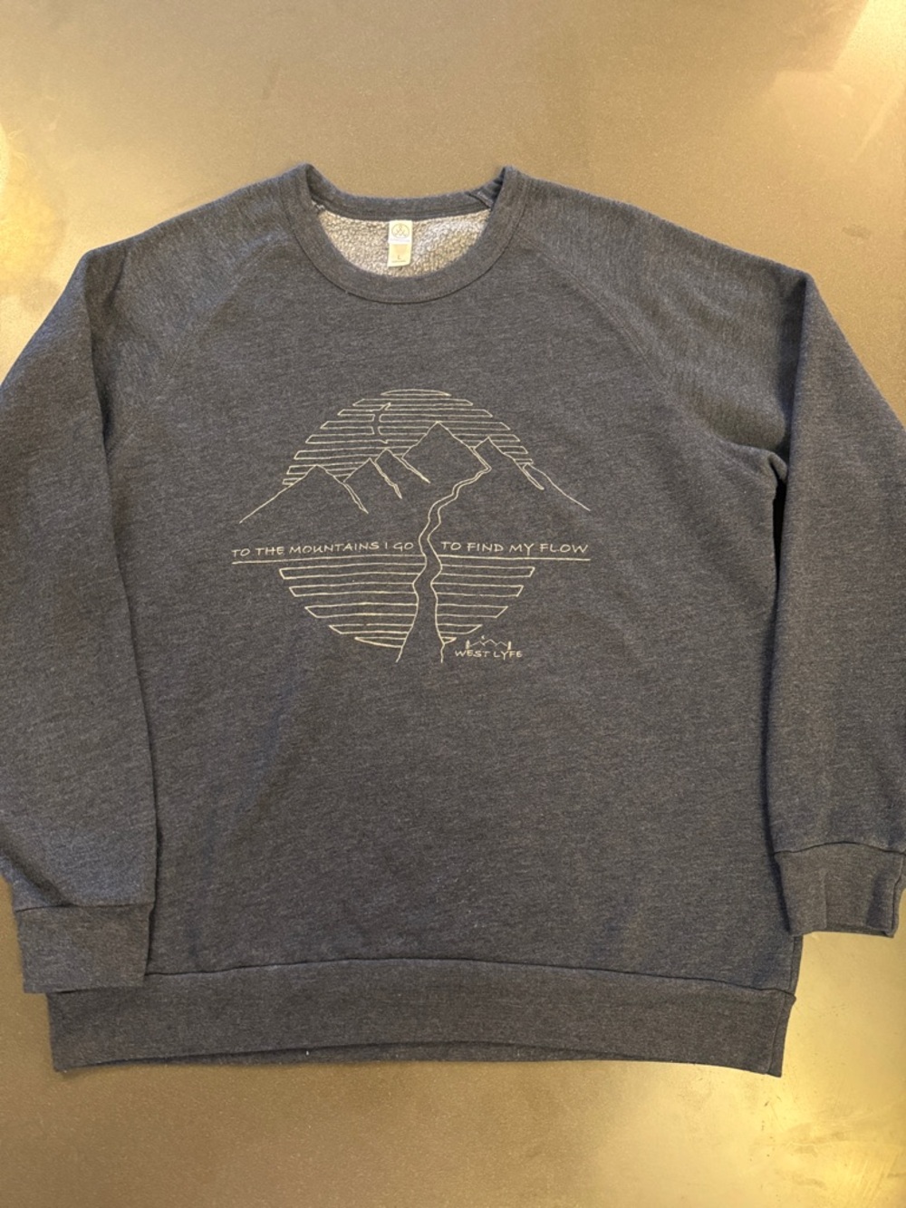 Men's Navy Graphic Crewneck Sweater. Mountain themed.